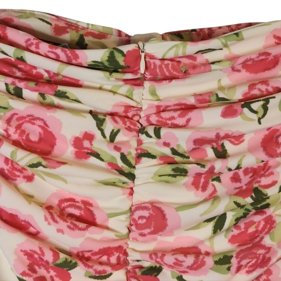 ZARA Blogger Fave Pink Floral Rose Ruched Bodysuit Medium Strapless Romantic Y2k - Picture 8 of 15